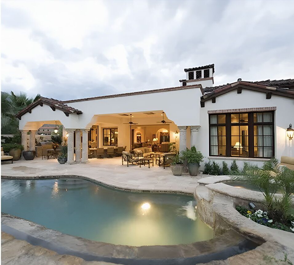 A pool that has been built in the backyard.